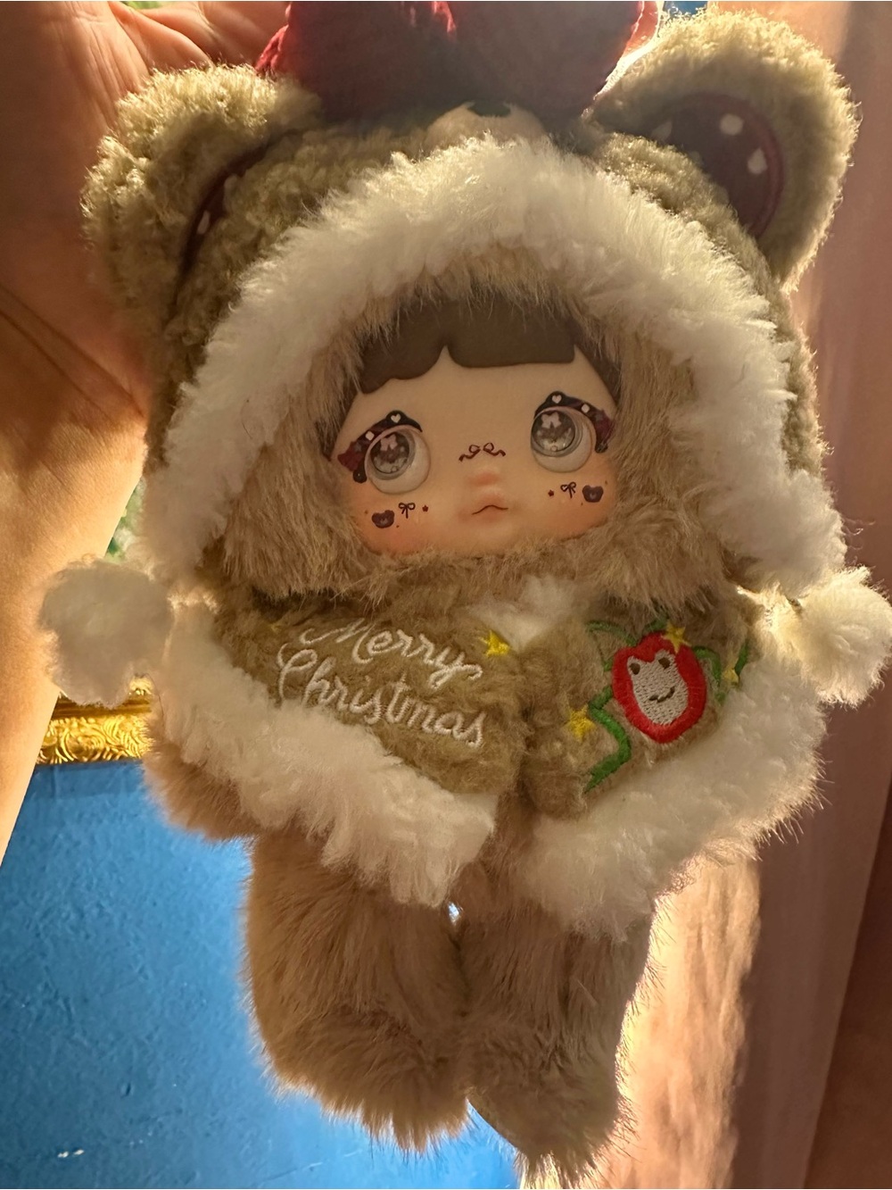 Nommi Plush Holiday Bear Doll plush charm in Cream and White - Merry Christmas